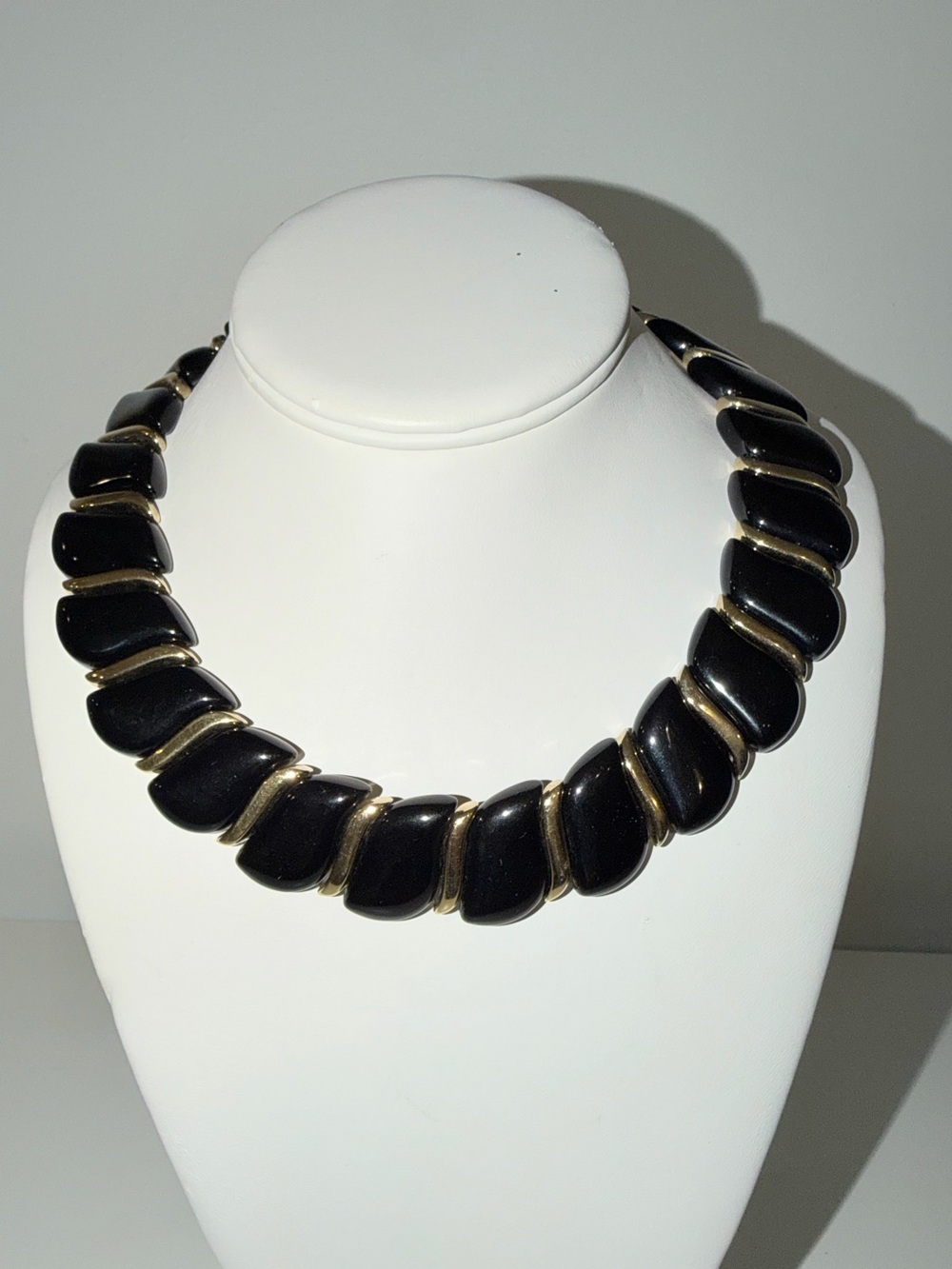 Vintage Black and Gold-Tone Chunky Statement Necklace